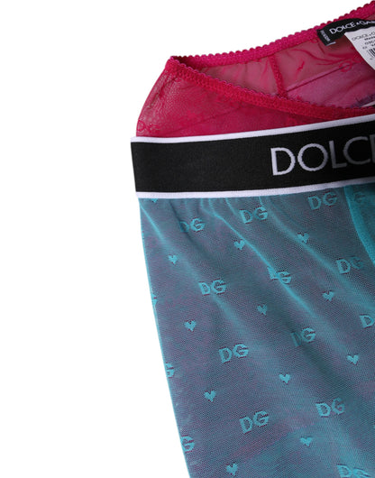 Lencería corta con logo azul fucsia