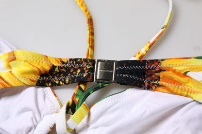 Traje de baño de bikini con cuello halter y estampado floral multicolor