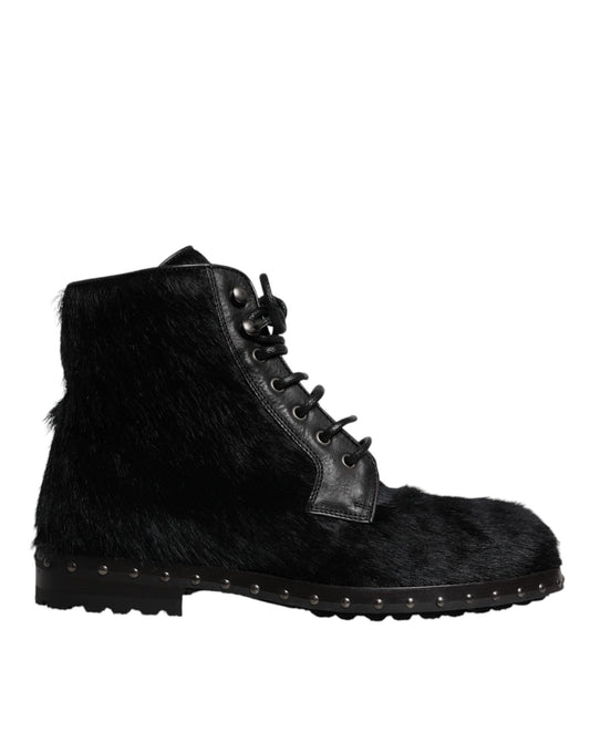 Botas de media pantorrilla de cuero estilo poni negro