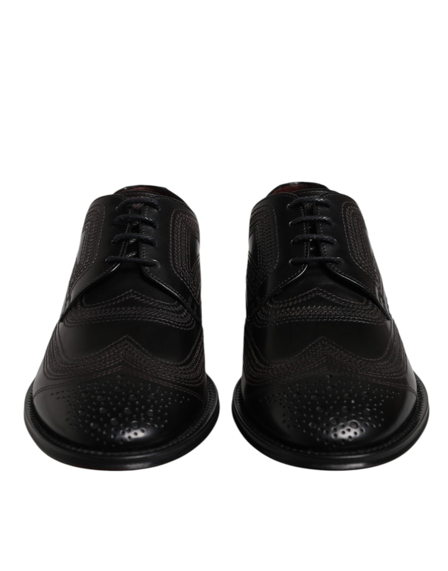 Zapatos de vestir Derby clásicos de cuero con bordado negro