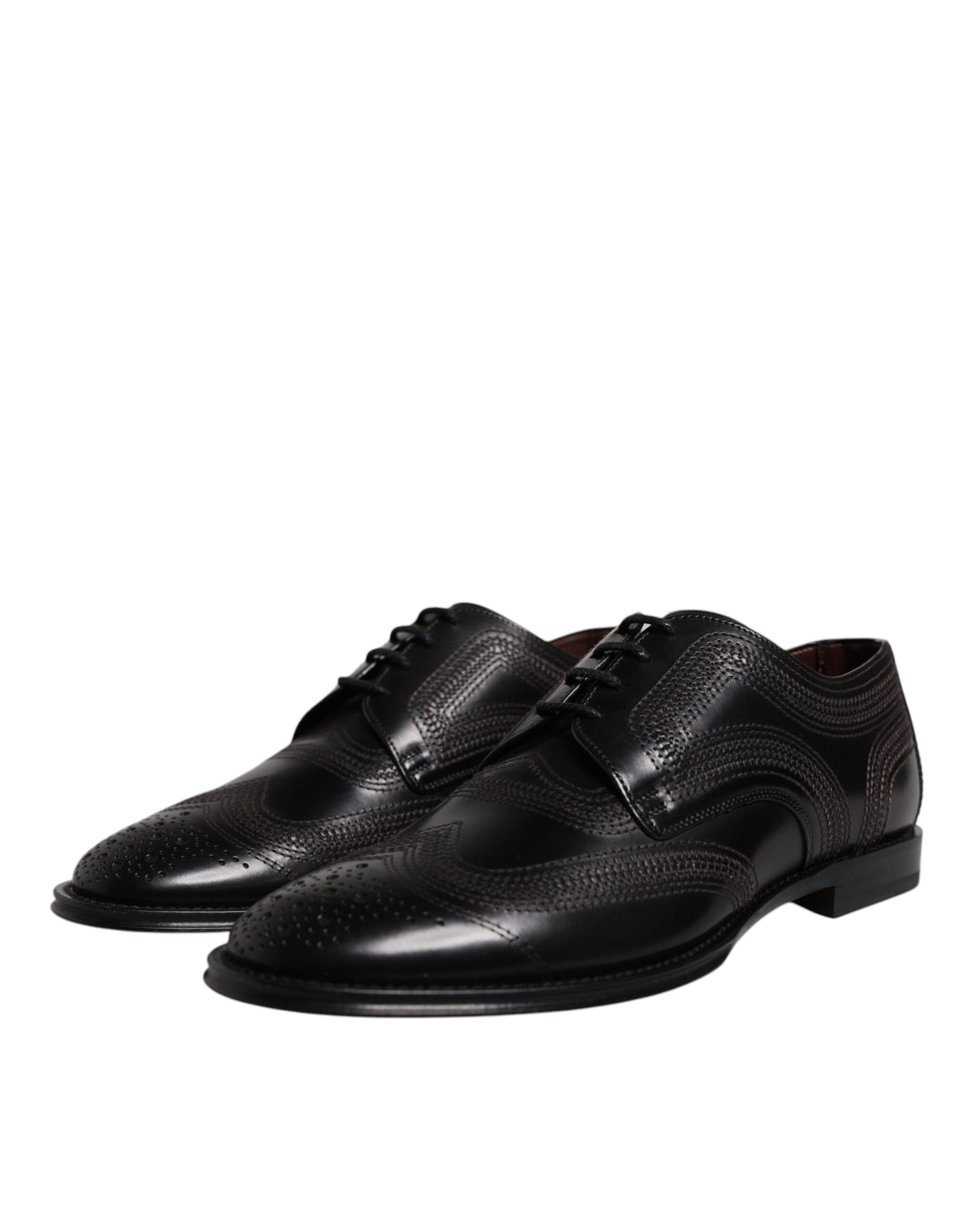 Zapatos de vestir Derby clásicos de cuero con bordado negro