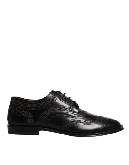 Zapatos de vestir Derby clásicos de cuero con bordado negro