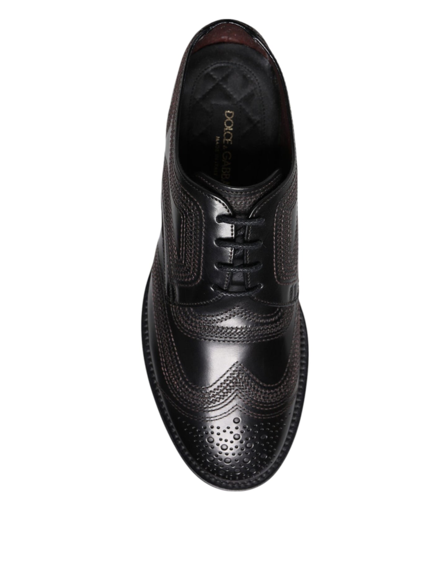 Zapatos de vestir Derby clásicos de cuero con bordado negro