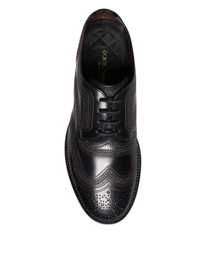 Zapatos de vestir Derby clásicos de cuero con bordado negro
