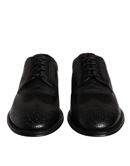 Zapatos de vestir Derby clásicos de cuero con bordado negro