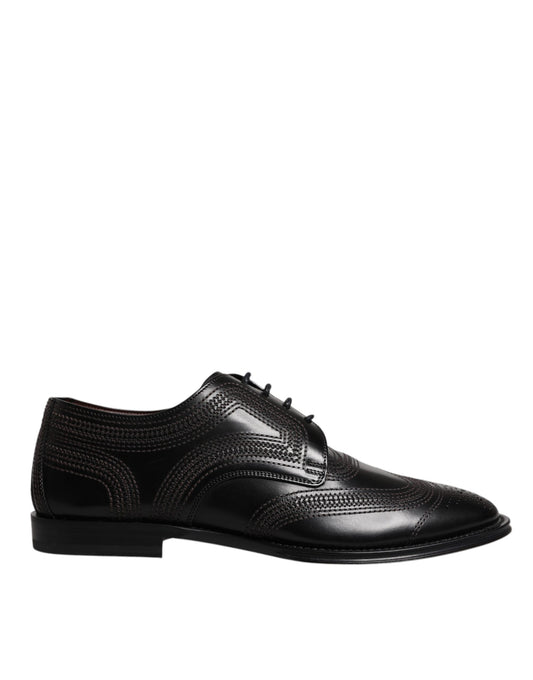 Zapatos de vestir Derby clásicos de cuero con bordado negro