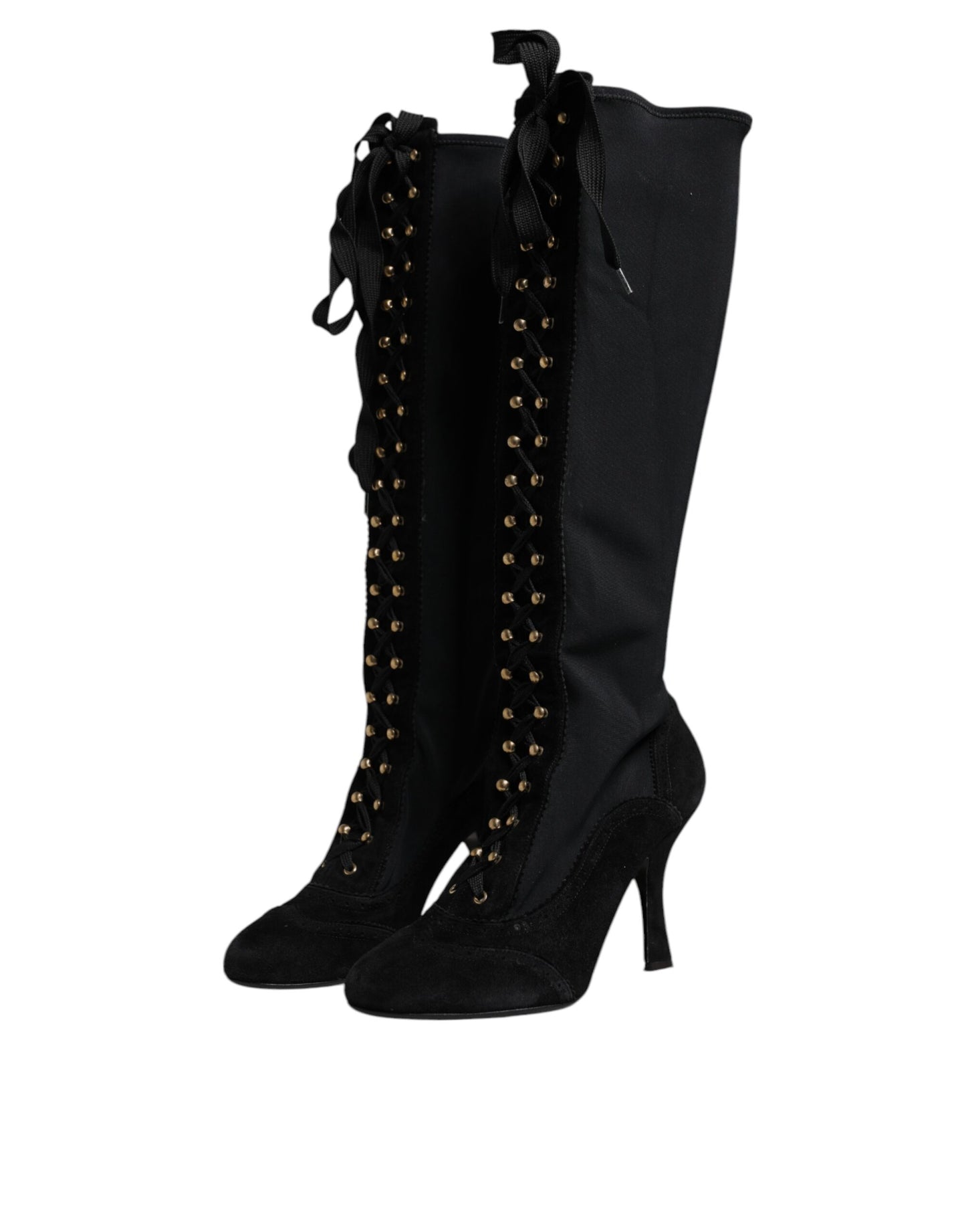 Botas altas negras con cordones y tacones