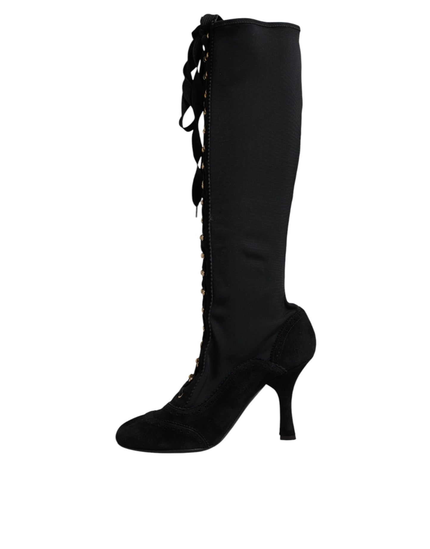 Botas altas negras con cordones y tacones