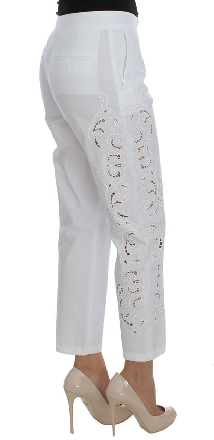 Elegante pantalón de vestir blanco con recortes florales