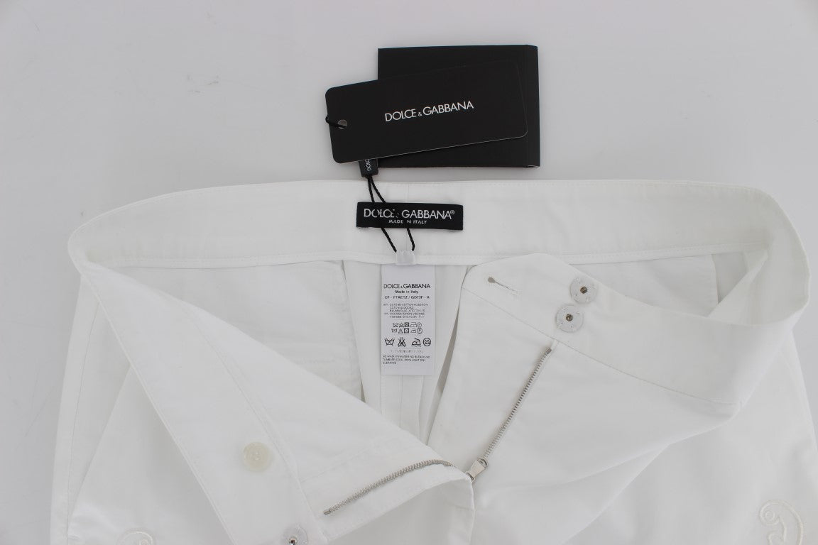 Elegante pantalón de vestir blanco con recortes florales