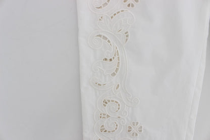 Elegante pantalón de vestir blanco con recortes florales