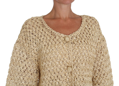 Cárdigan elegante de rafia de punto a crochet en color beige