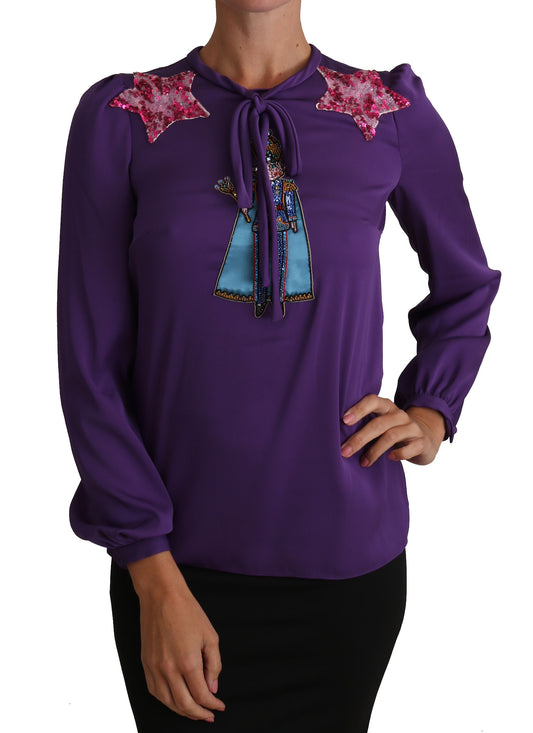 Blusa de seda morada encantada con cristales