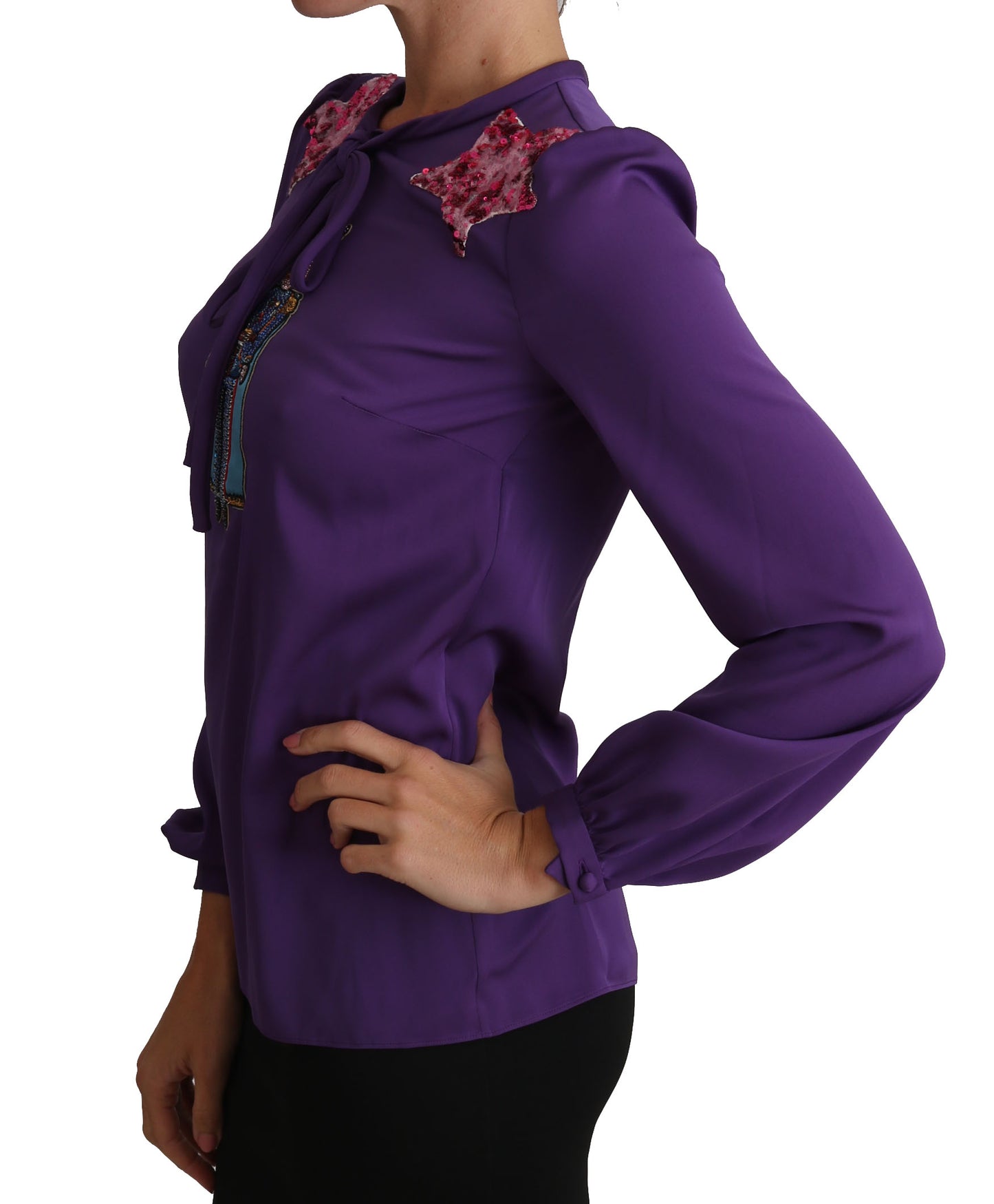 Blusa de seda morada encantada con cristales