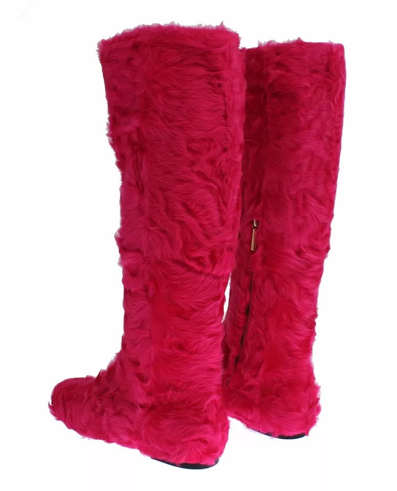 Botas planas de piel de cordero rosa