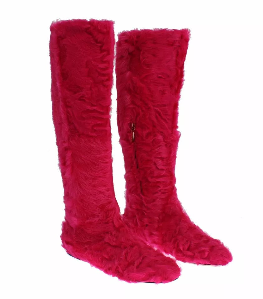 Botas planas de piel de cordero rosa