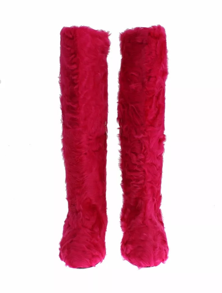 Botas planas de piel de cordero rosa