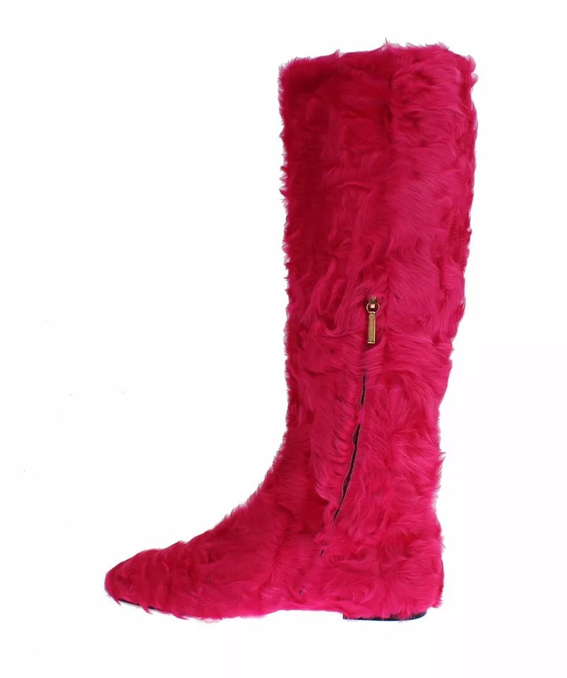 Botas planas de piel de cordero rosa