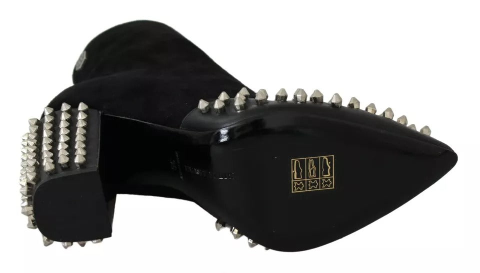 Botines de ante negro con tachuelas y tacón