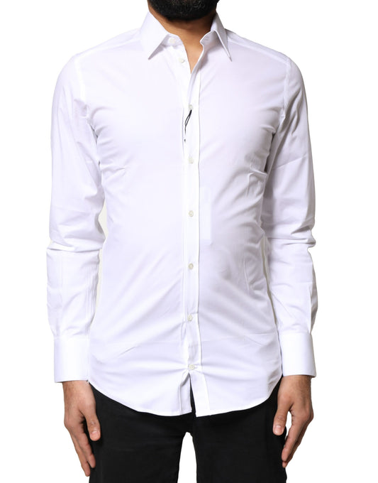Camisa de vestir de manga larga de algodón blanco dorado