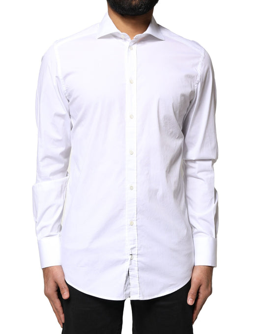 Camisa de vestir de manga larga de algodón blanco dorado