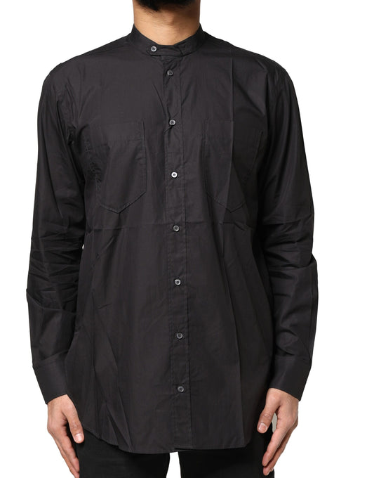 Camisa informal de algodón negra con botones para hombre