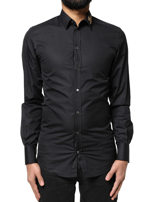 Camisa formal con bordado de amor negro dorado