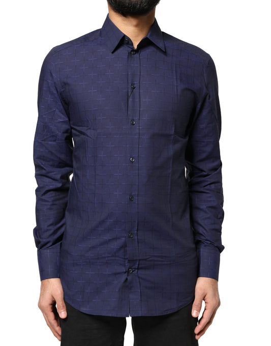Camisa formal de cuadros azules escoceses dorada