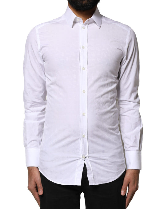 Camisa de vestir de manga larga de algodón blanco dorado