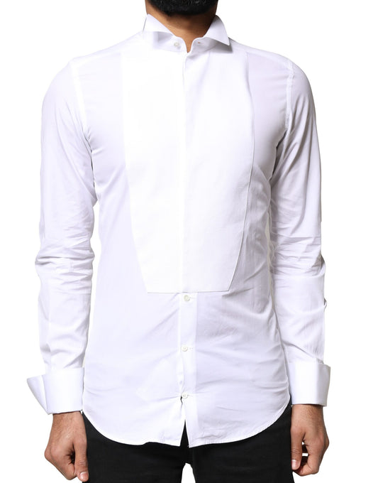 Camisa formal de vestir para hombre con pechera de popelina de algodón blanco dorado