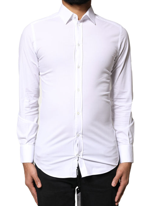 Camisa de vestir de manga larga de algodón blanco dorado