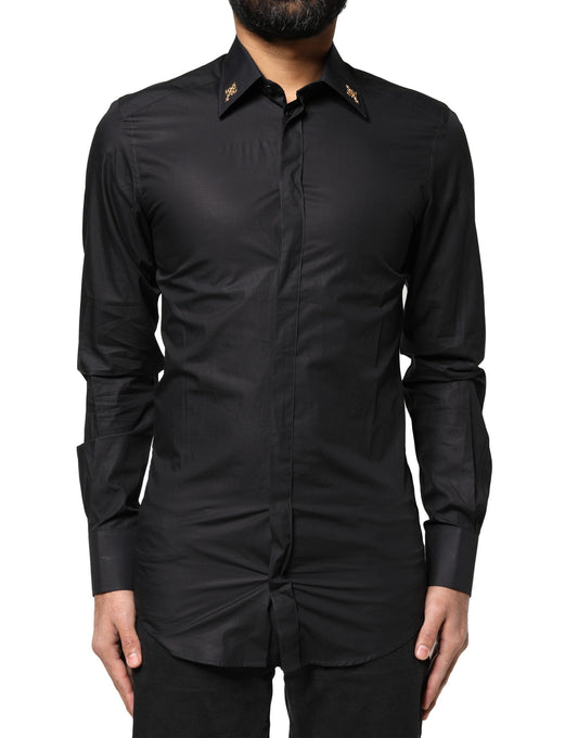 Camisa de vestir para hombre con cruz dorada negra