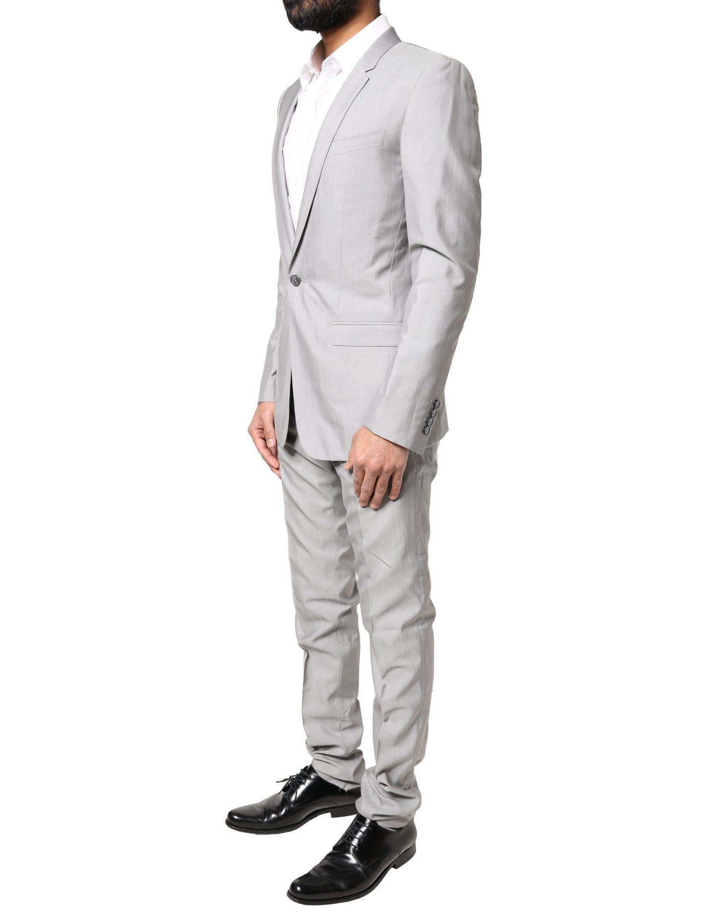 Traje formal de 2 piezas de lana gris claro dorado
