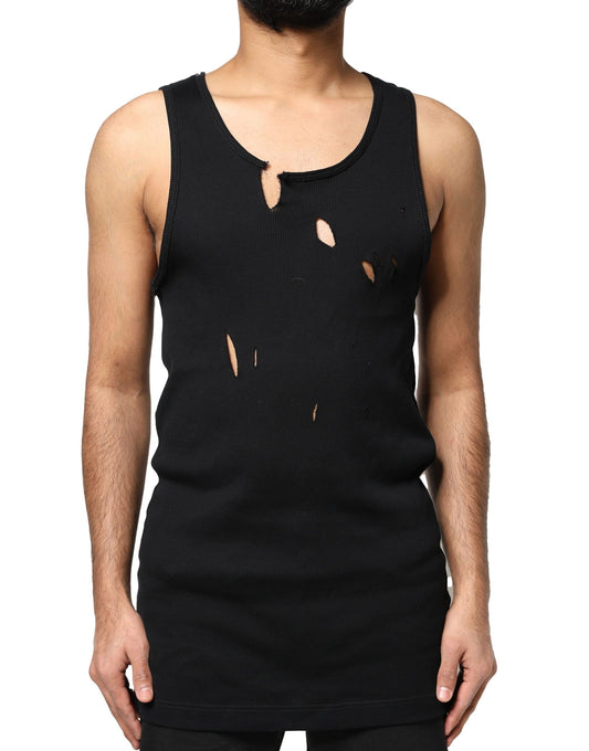Black Cotton Rip Style Sleeveless Men Tank T-shirt