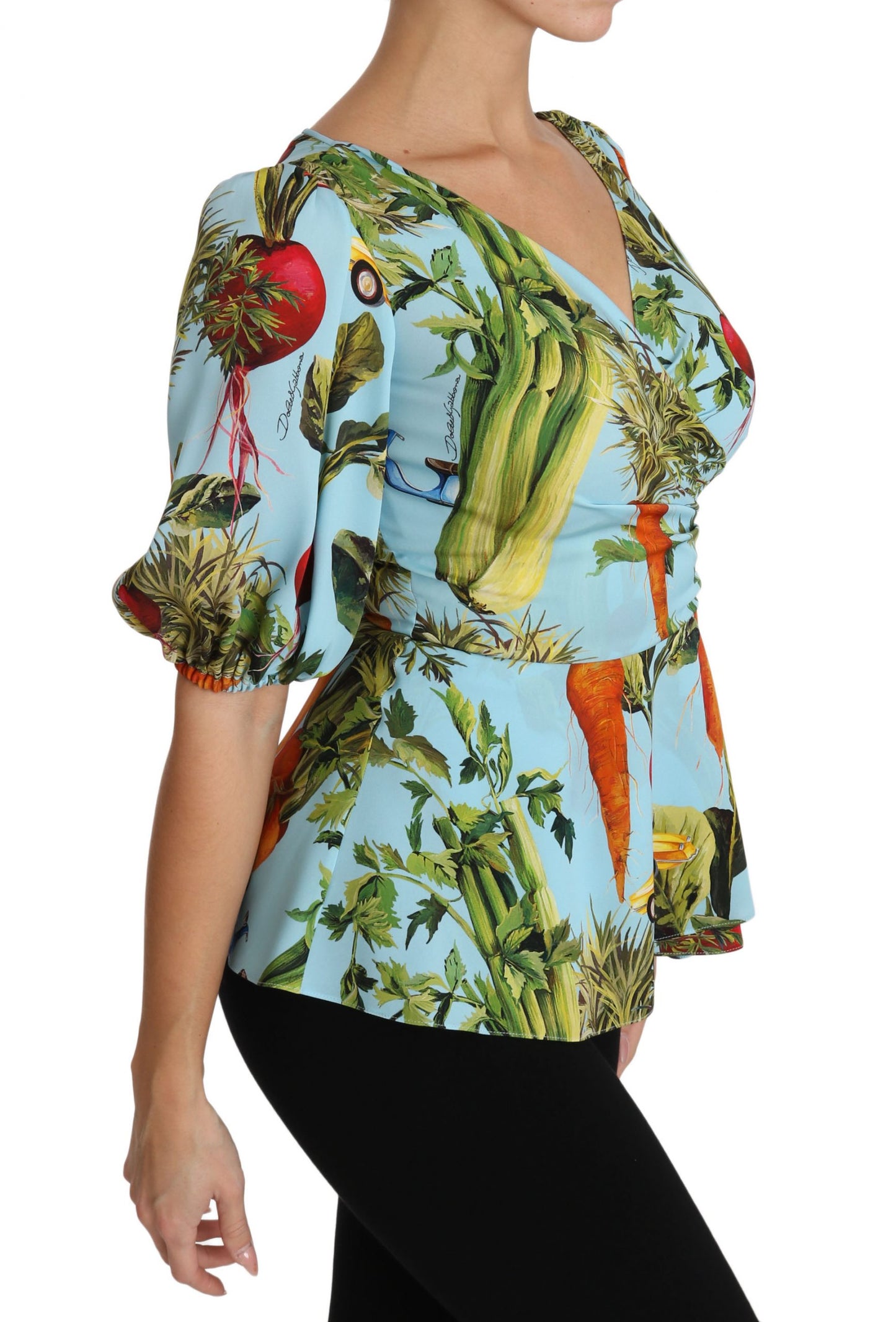Extravagancia de top de seda con estampado vegetal
