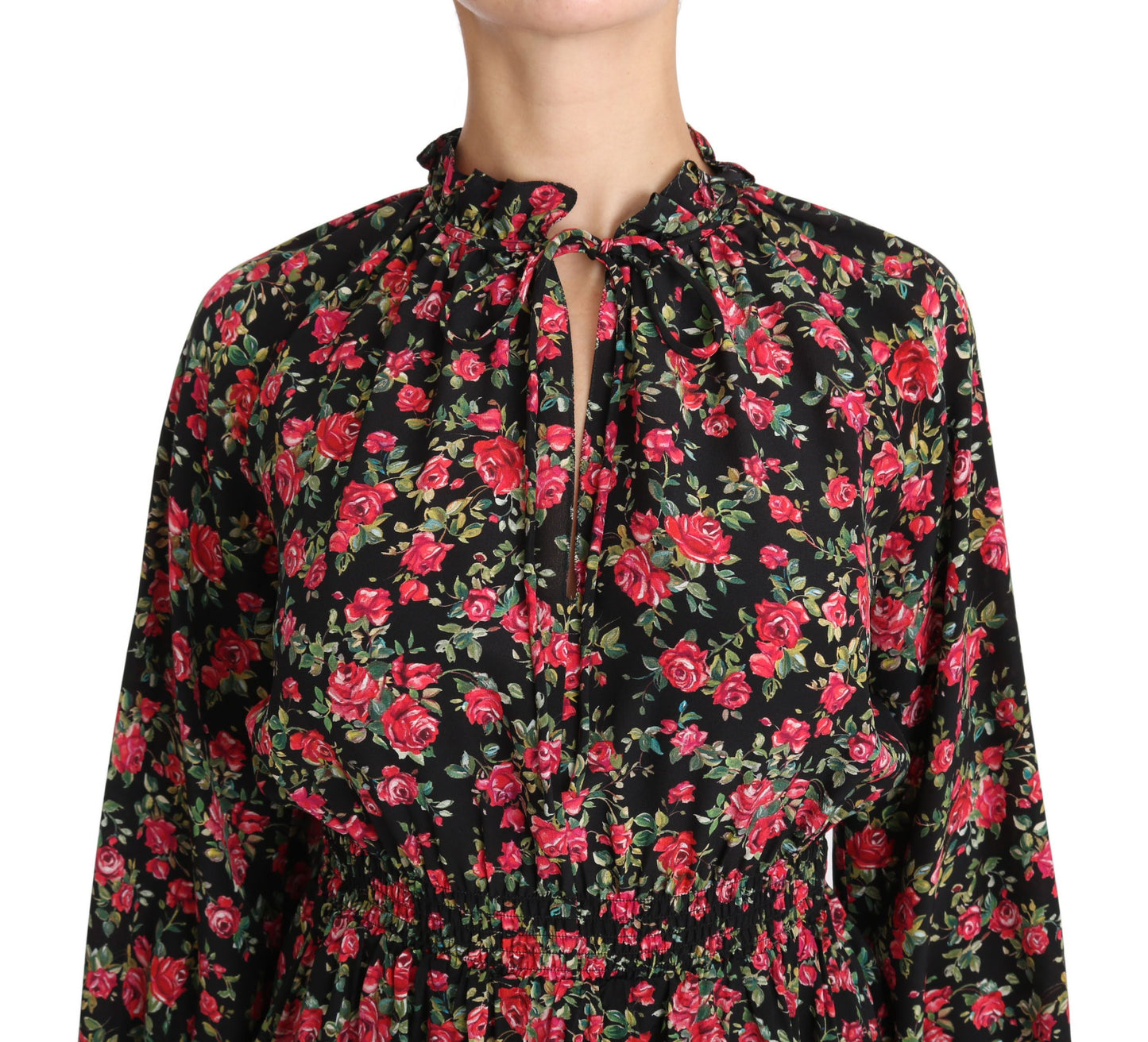 Camisa elegante de seda floral negra
