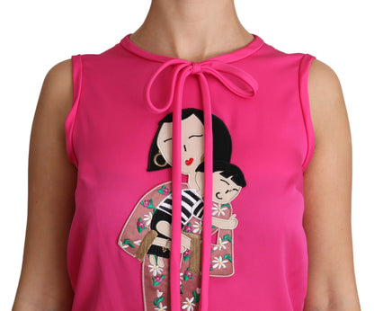 Elegante camiseta sin mangas familiar de seda rosa