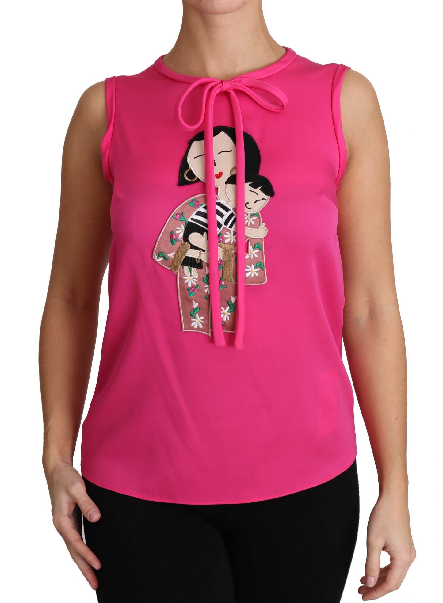 Elegante camiseta sin mangas familiar de seda rosa