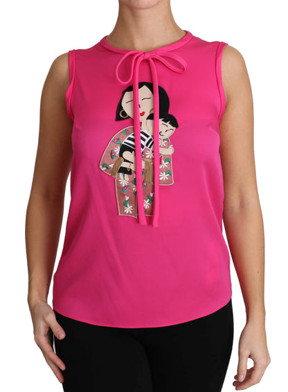 Elegante camiseta sin mangas familiar de seda rosa