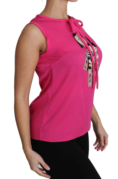 Elegante camiseta sin mangas familiar de seda rosa