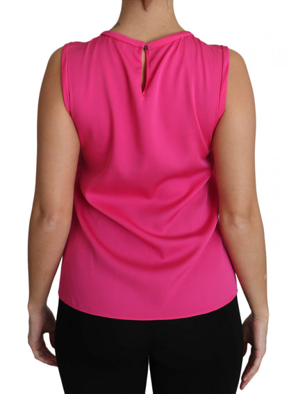 Elegante camiseta sin mangas familiar de seda rosa