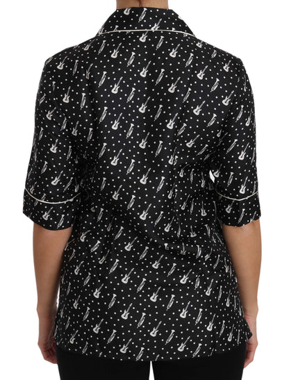 Polo de seda con estampado de trompeta y guitarra