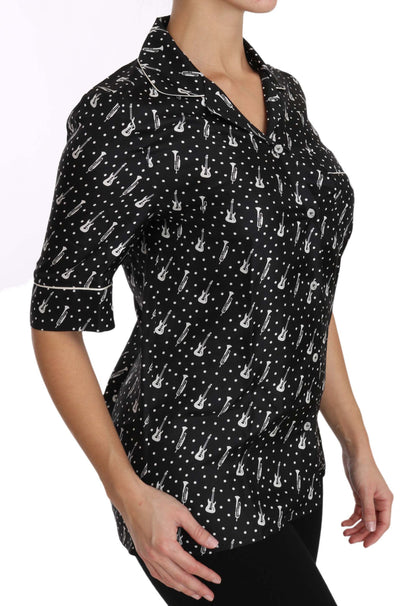 Polo de seda con estampado de trompeta y guitarra