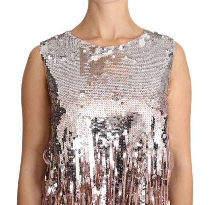 Top elegante con flecos y lentejuelas rosa dorado