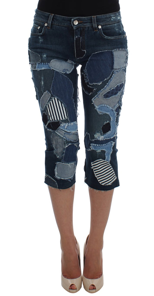 Pantalones cortos vaqueros chic con patchwork azul