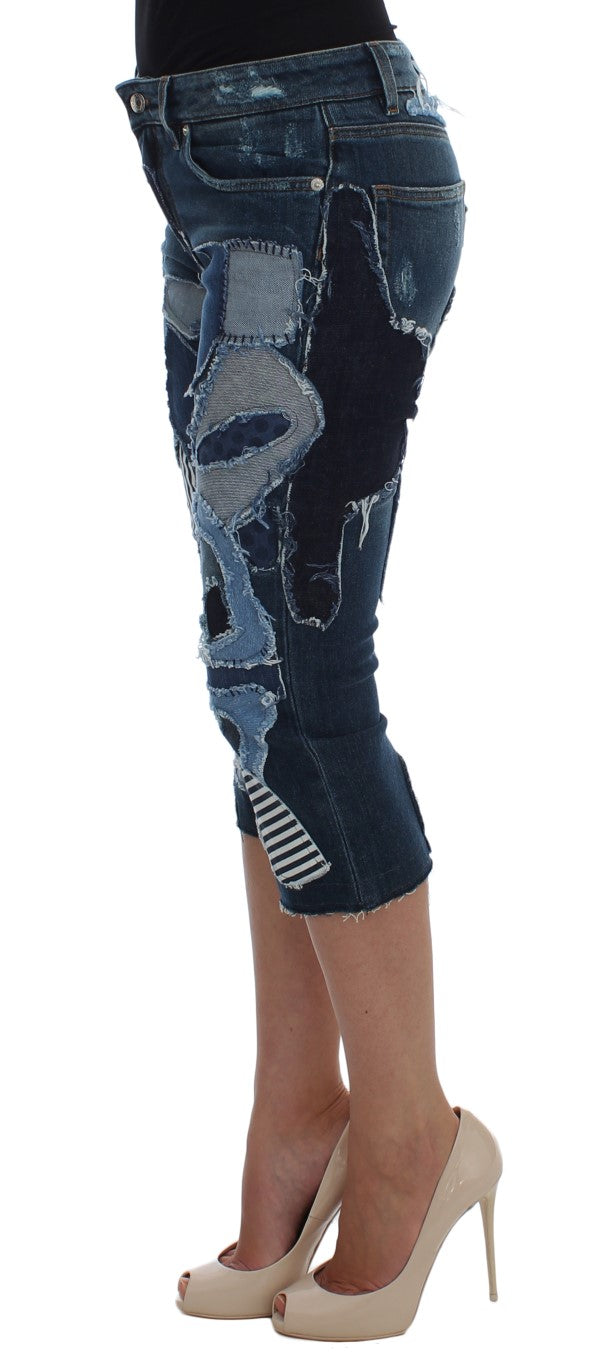 Pantalones cortos vaqueros chic con patchwork azul