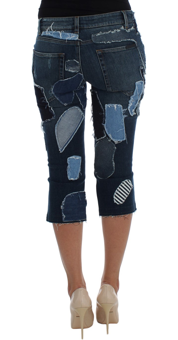 Pantalones cortos vaqueros chic con patchwork azul