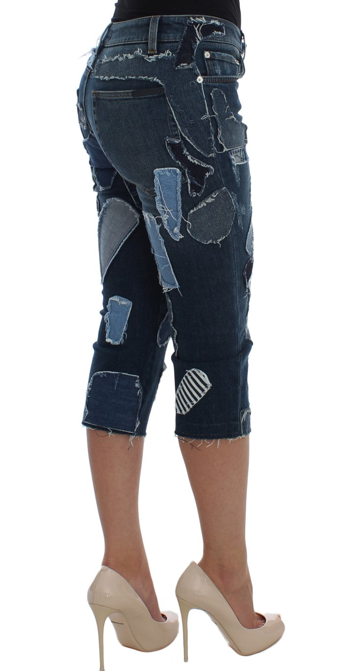 Pantalones cortos vaqueros chic con patchwork azul