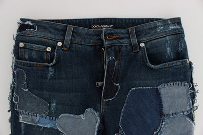 Pantalones cortos vaqueros chic con patchwork azul