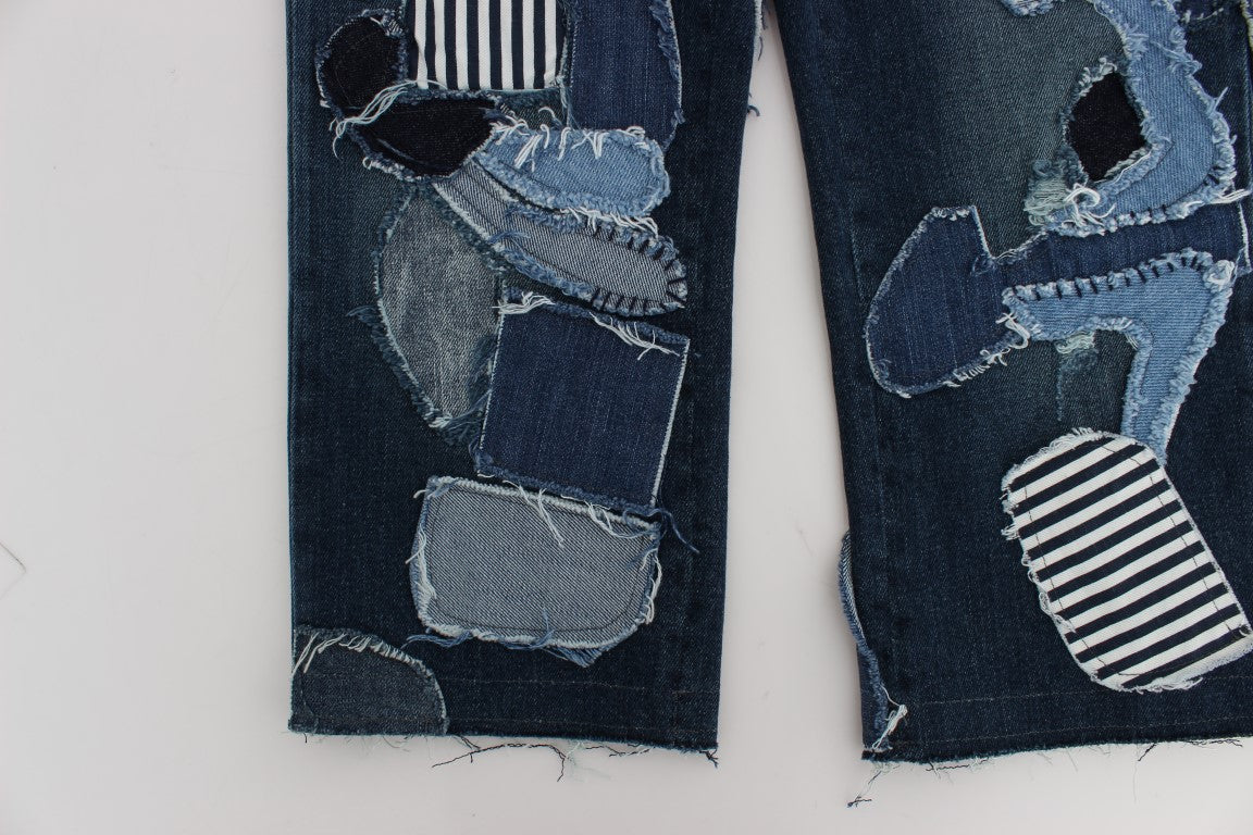 Pantalones cortos vaqueros chic con patchwork azul